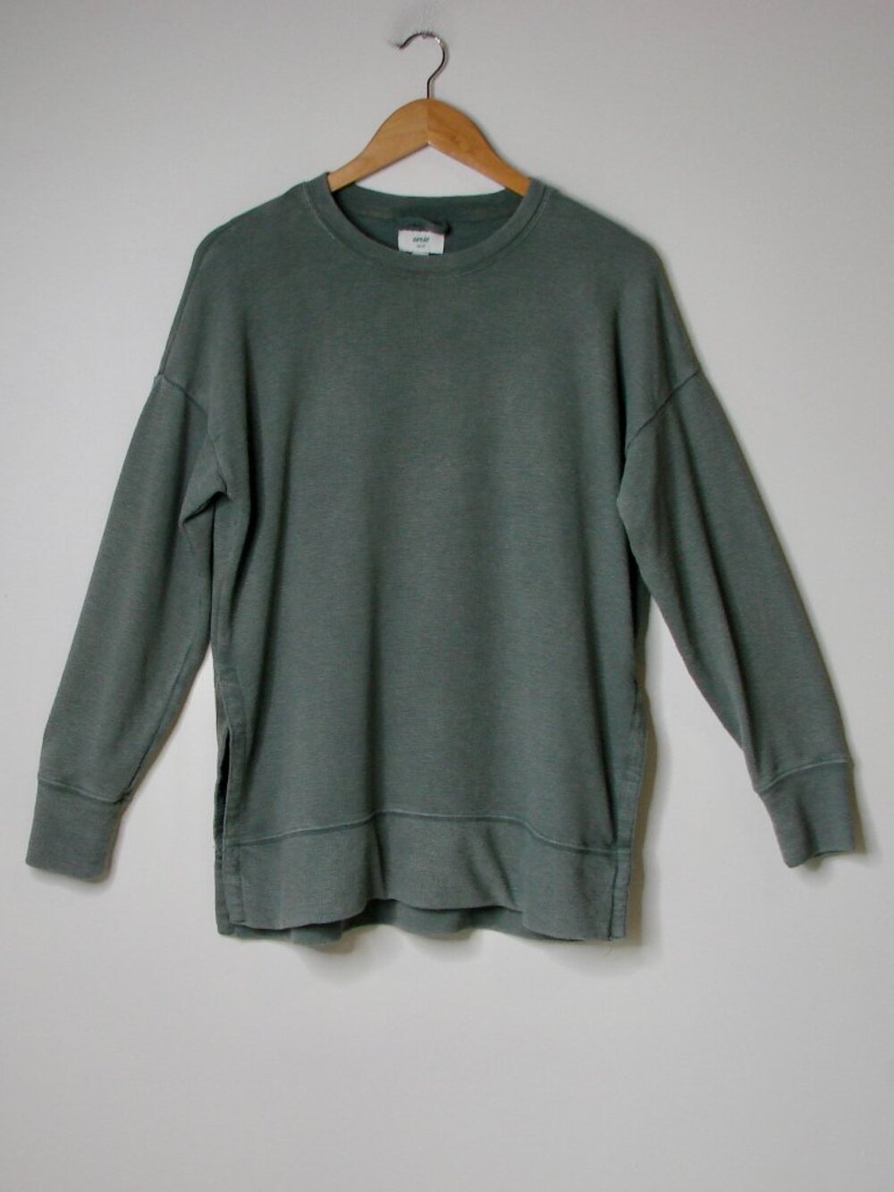 Aerie Olive Green Crewneck Waffle Knit Top Sweatshirt Oversized Tunic Henley XS